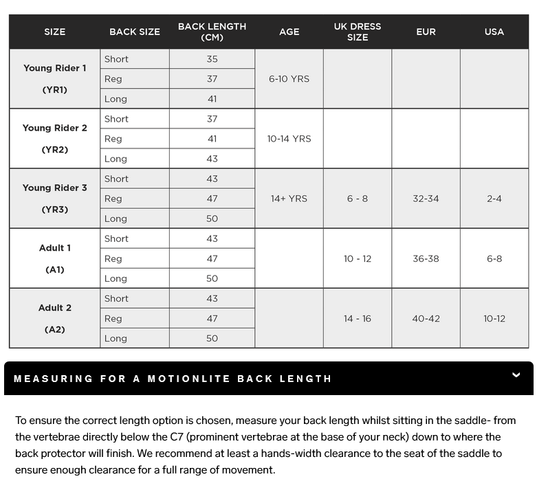 2024 Racesafe Adults MotionLite Body Protector MLA Midnight Womens